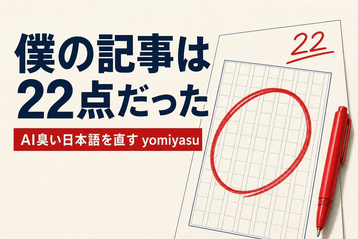 僕の記事は22点だった。AI臭い日本語を直すyomiyasu