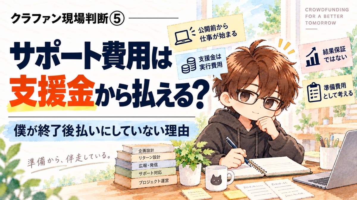 クラファン現場判断⑤|サポート費用は支援金から払える?僕が終了後払いにしていない理由