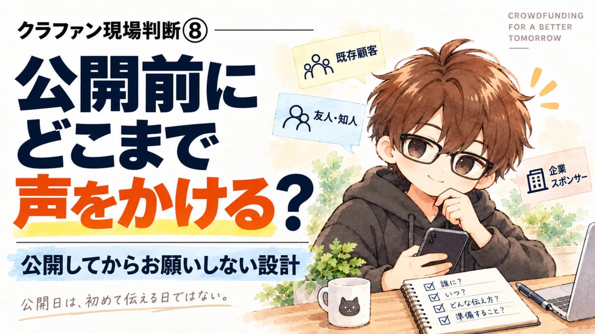 クラファン現場判断⑧|公開前にどこまで声をかける?僕が「公開してからお願いする」をしない理由
