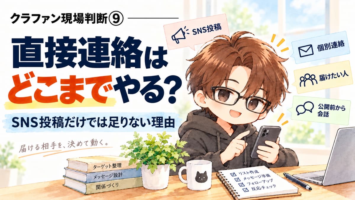 クラファン現場判断⑨|直接連絡はどこまでやる?僕がSNS投稿だけでは足りないと思う理由